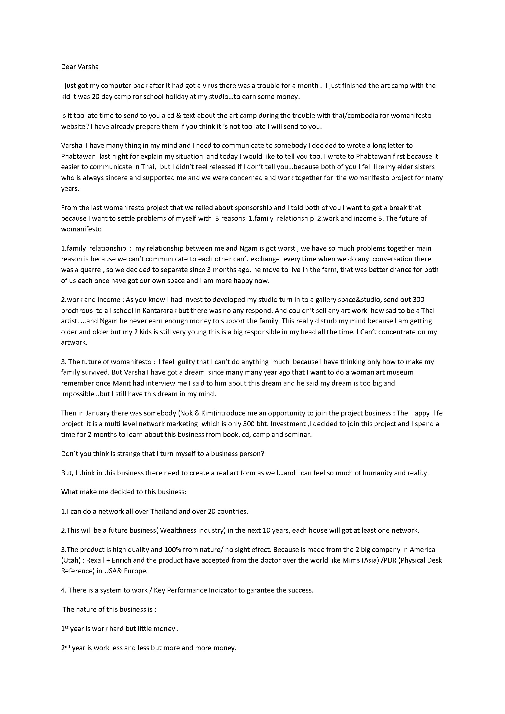 Email from Nitaya Ueareeworakul to Varsha Nair, 17 April 2011