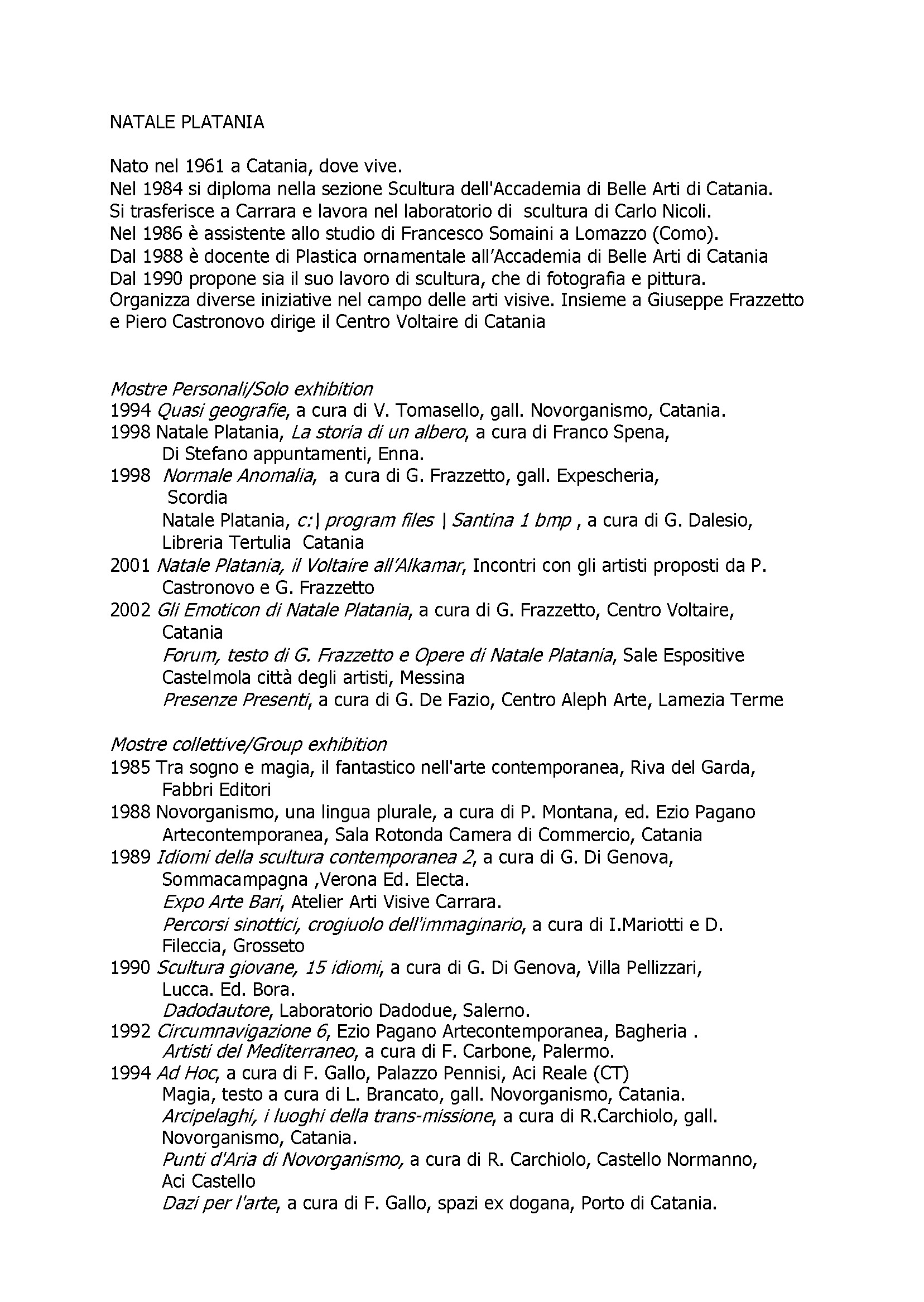 Curriculum Viitae of Natale Platania