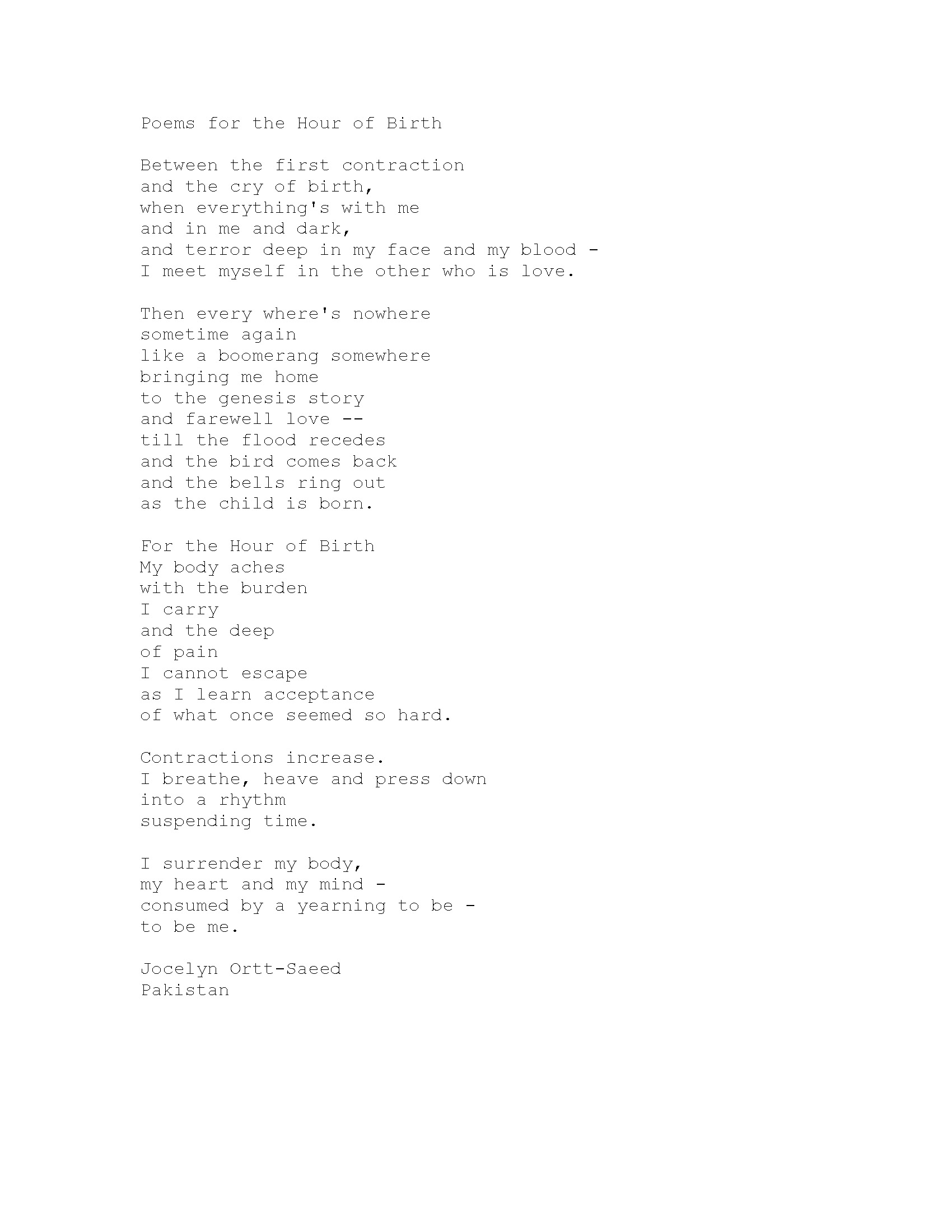 Poems for the Hour of Birth