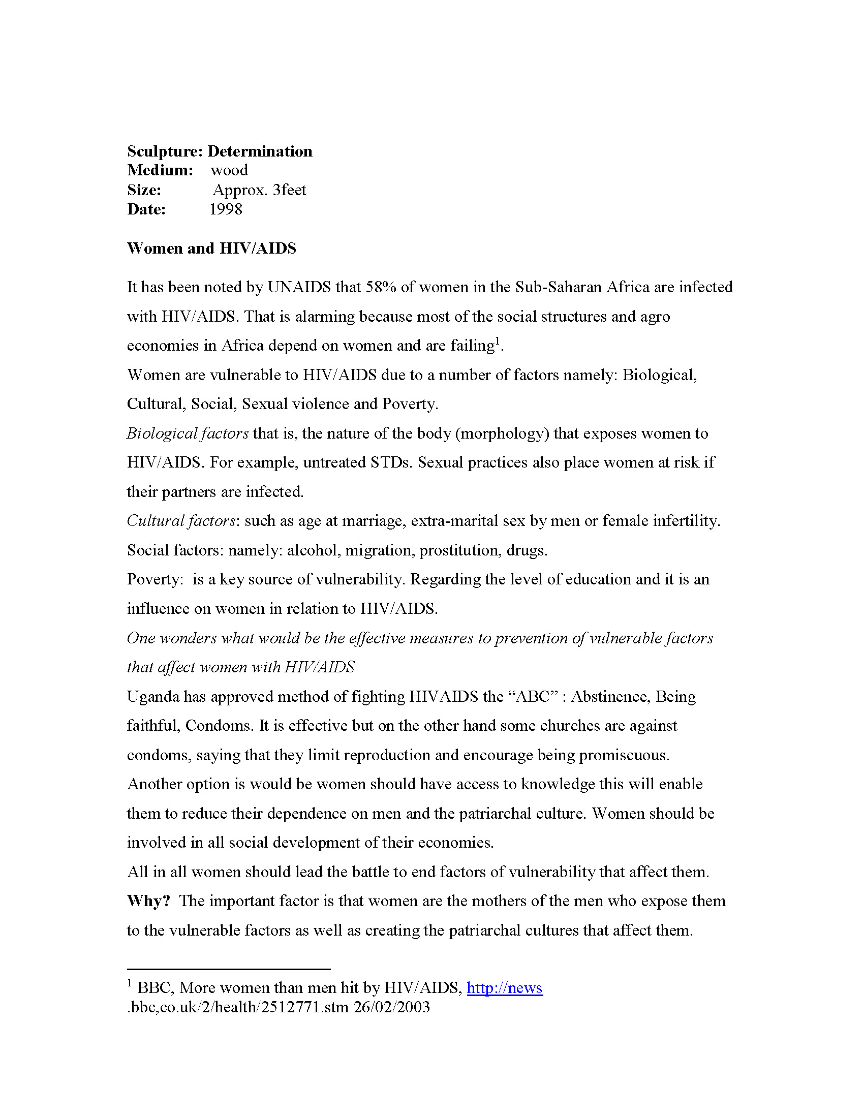 Women and HIV/AIDS — Artist Statement and Work Caption by Lilian Nabulime