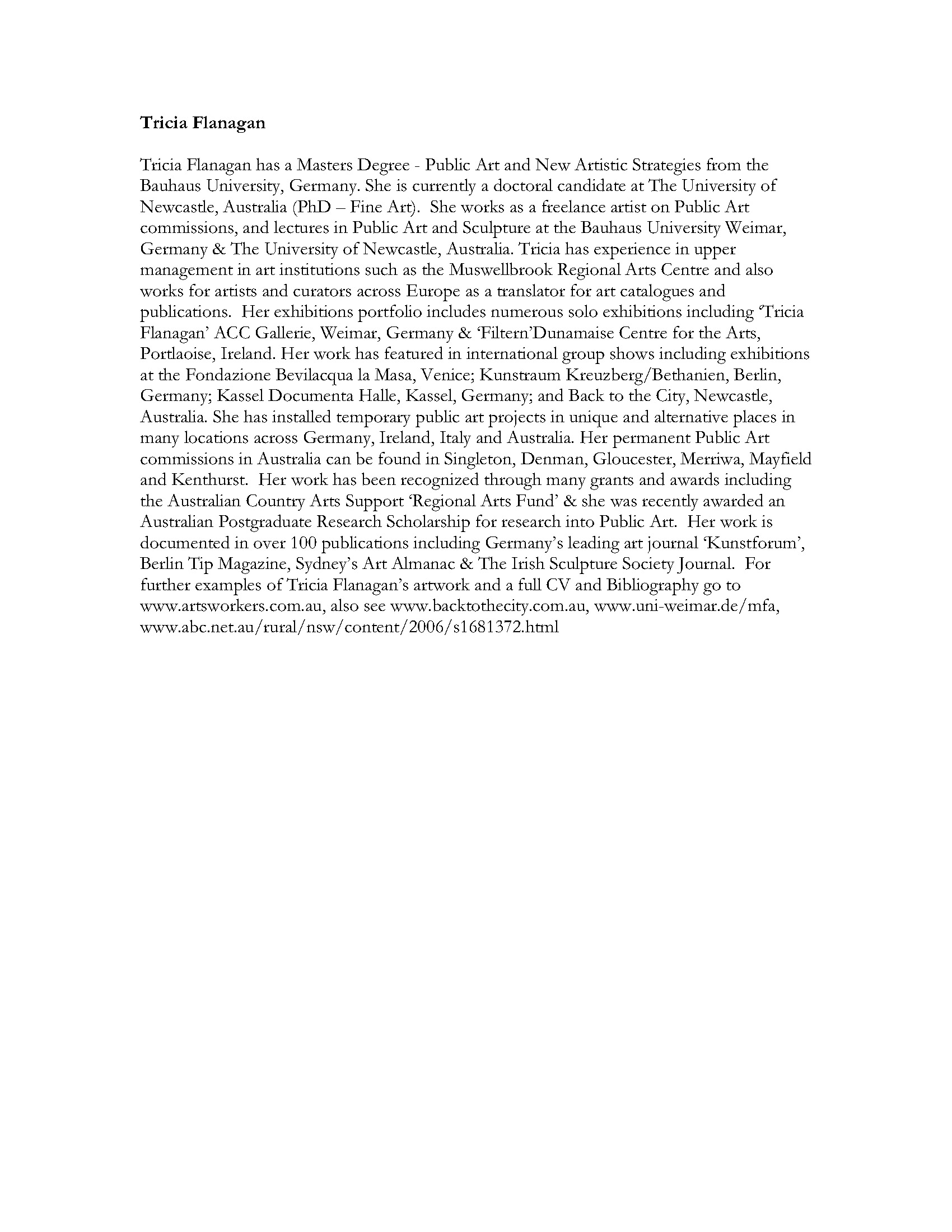 Tricia Flanagan's Artist Biography