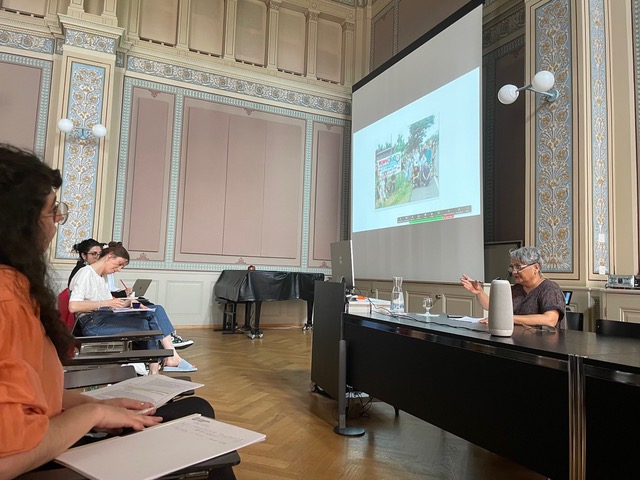 Varsha Nair presenting ‘Of Key: Notes on Womanifesto’ at the symposium ‘In Light of Crisis: The Fraught Significations of Contemporary Biennales’, held at Zurich University in May 2022.